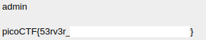 The username "admin" and the flag as the password