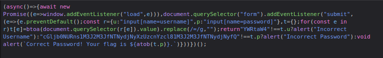 Messy javascript source code of the login page